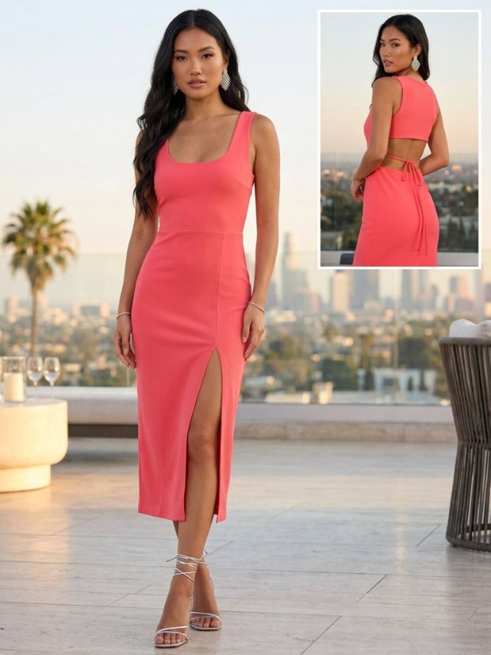 Lulus Sultry Elegance Coral Pink Cutout Bodycon Midi Dress - Size Medium NWT - Picture 1 of 10